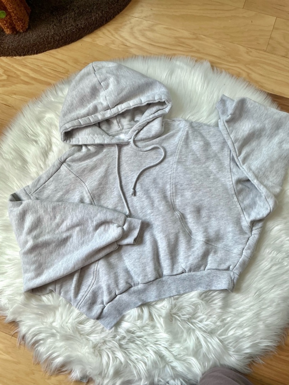 Lazy Sunday Cropped Light Heather Gray Oversized Hoodie with Drawstring Hood